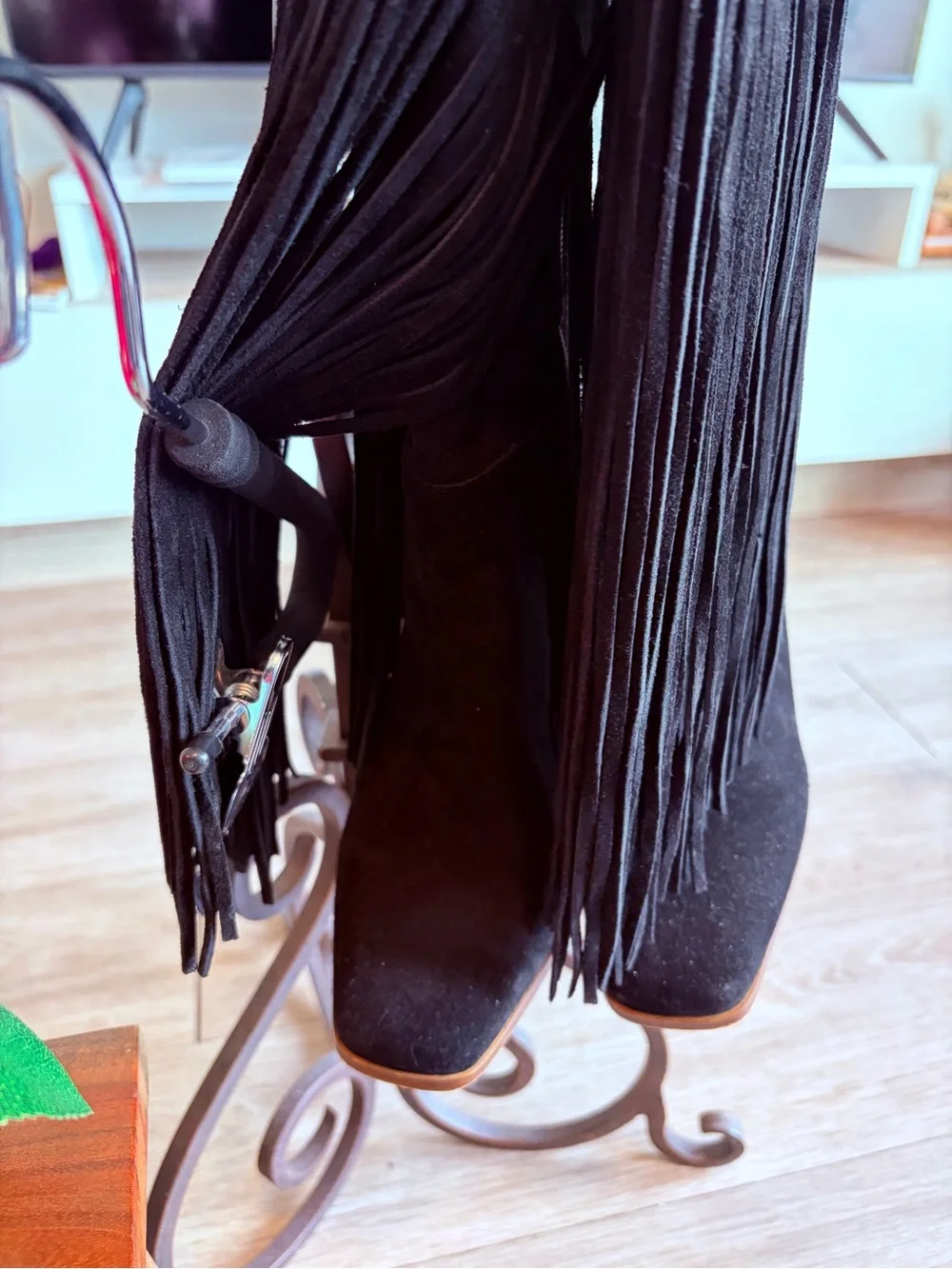 Jessica Simpson Black Suede Over-the-Knee Fringe Boots